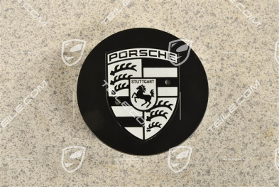 Hub cap, convex, crest black-white, black satin mat