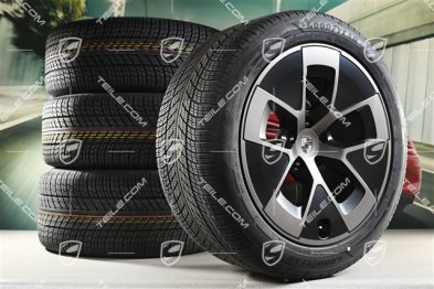 21" koła zimowe Cayenne Turbo Aero, komplet, felgi 9,5J x 21 ET16 + 11J x 21 ET37 + opony zimowe Goodyear Ultragrip Performance 3 SUV 275/45 R21 + 315/40 R21, czarny satynowy półmat + turbonite