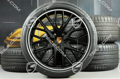 21" Panamera SportDesign Sommerräder, Felgen 9,5J x 21 ET71 + 11,5J x 21 ET69 + NEUE Pirelli Sommerreifen 275/35 ZR21 + 315/30 ZR21, mit RDK-Sensoren, Felgenstern in Schwarz Hochglanz