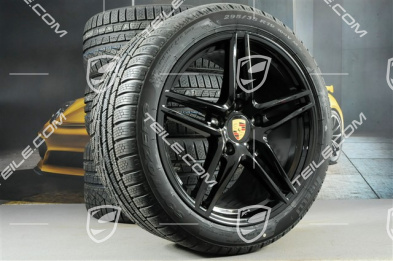 19" koła zimowe, komplet Carrera, felgi 8,5J x 19 ET50 + 11J x 19 ET56 + NOWE opony zimowe Pirelli Sottozero II 235/40 R19 + 295/35 R19, nie do samochodów z PCCB + skrętna tylna oś, czarny wysoki połysk