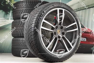 21" koła zimowe Cayenne Turbo, komplet, felgi 9,5J x 21 ET46 + 11,0J x 21 ET58 + NOWE opony zimowe Michelin 275/40 R21 + 305/35 R21, z czujnikami ciśnienia, Titanium