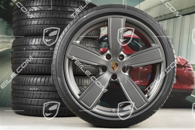 22" Koła letnie Sport Classic, komplet, felgi 10J x 22 ET48 + 11,5J x 22 ET61 + NOWE opony letnie Pirelli 285/35 ZR22 + 315/30 ZR22, Platinum satynowy półmat, z czujnikami ciśnienia