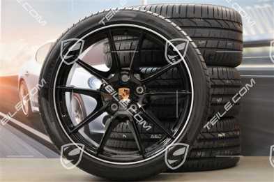 20" Carrera S (III) Sommerräder Satz, 8J x 20 ET57 + 9,5J x 20 ET45 + NEUE Pirelli Reifen 235/35 ZR20 + 265/35 ZR20, Felgenstern in Schwarz (Hochglanz)