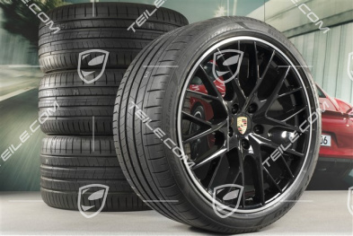 21" Koła letnie Panamera SportDesign, felgi 9,5J x 21 ET71 + 11,5J x 21 ET69 + opony letnie Pirelli 275/35 ZR21 + 315/30 ZR21, z czujnikami ciśnienia, ramiona czarny połysk