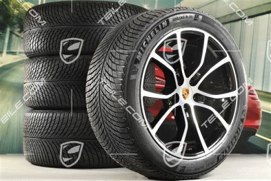 21" koła zimowe Cayenne Exclusive Design, komplet, felgi 9,5J x 21 ET46 + 11,0J x 21 ET58 + opony zimowe Michelin 285/45 R21 + 305/40 R21, z czujnikami ciśnienia, czarny wysoki połysk