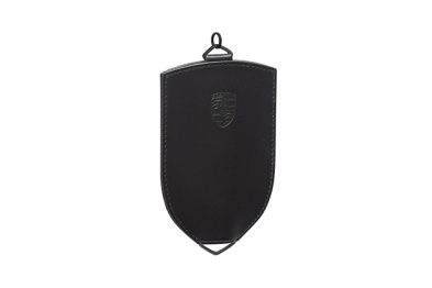 Key Pouch, black, leather, with Porsche crest/logo