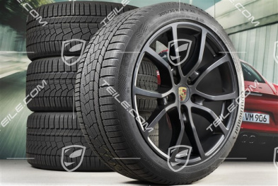 21" koła zimowe Cayenne COUPE Exclusive Design, komplet, felgi 9,5J x 21 ET46 + 11,0J x 21 ET49 + NOWE opony zimowe Continental 275/40 R21 + 305/35 R21, z czujnikami ciśnienia, czarny satynowy półmat