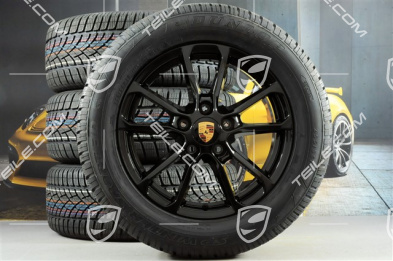 18-inch winter wheels set "Cayenne" facelift 2014->, alloy rims 8J x 18 ET53 + NEW Dunlop winter tyres 255/55 R18, with TPM, black high gloss