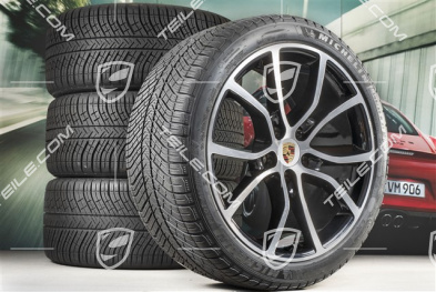 21" Cayenne COUPE Exclusive Design Winterräder Satz, Felgen 9,5J x 21 ET46 + 11,0J x 21 ET49 + Michelin Pilot Alpin 5 Winterreifen 275/40 R21 + 305/35 R21, mit RDK-Sensoren, schwarz hochglanz + Glanzdrehbereichen