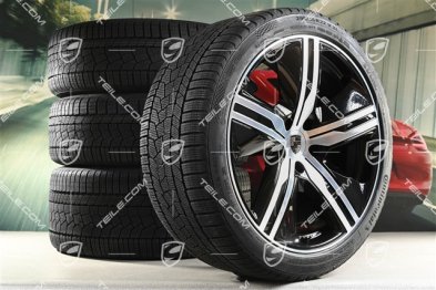 22" Macan Exclusive Design Winterräder Satz, Felgen 9J x 22 ET29 + 11J x 22 ET47 + NEUE Continental Winterreifen 255/40 R22 + 295/35 R22, in Schwarz Hochlganz