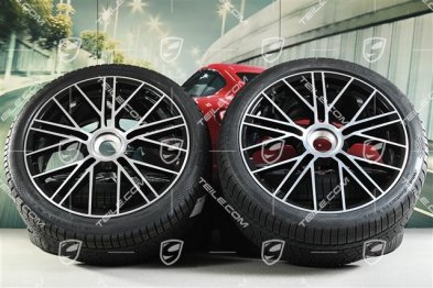 21" Panamera Turbo S Winterräder Satz, Zentralverschluss, Felgen 9,5J x 21 ET71 + 10,5J x 21 ET71 + Continental Winter Contact TS860 S Winterreifen 275/35 R21 + 315/30 R21, Schwarz Hochglanz