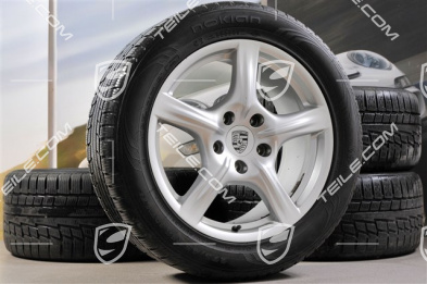 18" Komplet kół zimowych Panamera, 8J x 18 ET 59 + 9J x 18 ET 53 + NOWE opony zimowe Nokian 245/50 R18 + 275/45 R18, DOT/rok prod. 2013
