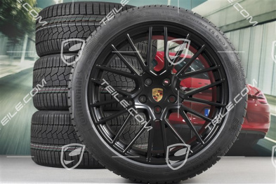 21" Cayenne RS Spyder Winterräder Satz, Felgen 9,5J x 21 ET46 + 11,0J x 21 ET58 + Continental Winterreifen 275/40 R21 + 305/35 R21, mit RDK-Sensoren, schwarz seidenmatt