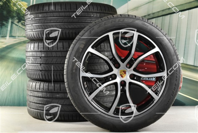 21" Cayenne Coupe Exclusive Design Sommerräder Satz, Felgen 9,5J x 21 ET46 + 11,0J x 21 ET49 + NEUE Pirelli P Zero Sommerreifen 285/45 R21 + 315/40 R21, mit RDK-Sensoren, Tiefschwarz Metallic