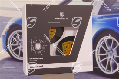 Hub cap set, crest coloured, concav, silk-gloss black