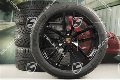 20" "Macan S" koła zimowe, komplet, felgi 9J x 20 ET26 + 10J x 20 ET19 + NOWE opony zimowe Michelin 265/45 R 20 + 295/40 R 20, czarny satynowy półmat, z czujnikami ciśnienia RDK