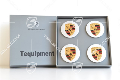 Hub cap set, convex, crest coloured, Brillantsilber
