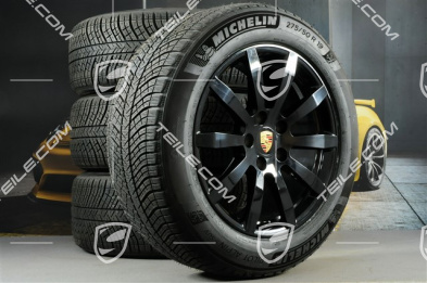 19" koła zimowe Cayenne S, komplet, felgi 8,5J x 19 ET47 + 9,5J x 19 ET54 + opony zimowe Michelin 255/55 R19 + 275/50 R19, z czujnikami ciśnienia, czarny wysoki połysk