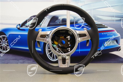 GT3 sportowa kierownica, do PDK z łopatkami, skóra, czerń / platynowa popiel