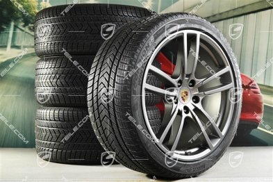 21" koła zimowe Cayenne COUPÉ Turbo Design, komplet, felgi 9,5J x 21 ET46 + 11,0J x 21 ET49 + opony zimowe Pirelli 275/40 R21 + 305/35 R21, z czujnikami ciśnienia, platinum satynowy półmat