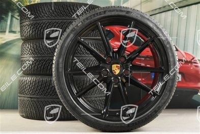 20"+21" Carrera S Winterräder Satz, Felgen 8,5J x 20 ET53 + 11J x 21 ET66 + NEUE Michelin Winterreifen 245/35 R20 + 295/30 R21, in Schwarz Hochglanz