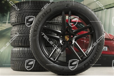 20" "Macan Turbo" Winterräder Satz, Felgen 9J x 20 ET26 + 10J x 20 ET19 + NEUE Michelin Latitude Alpin 5, 265/45 R20 + 295/40 R20, schwarz seidenmatt, mit RDK-Sensoren