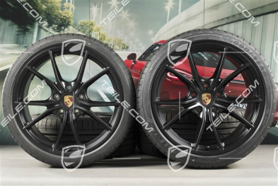 20" Carrera S koła letnie kompl., felgi 8J x 20 ET57 + 10J x 20 ET45 + NOWE opony letnie GoodYear 235/35 ZR20 +265/35 ZR20, czarne mat satyna, z czujnikami ciśnienia
