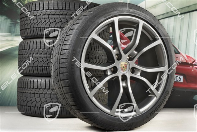 21-inch Cayenne Exclusive Design winter wheel set, rims 9,5J x 21 ET46 + 11,0J x 21 ET58 + NEW Continental winter tyres 275/40 R21 + 305/35 R21, with TPMS, Platinum satin-mat