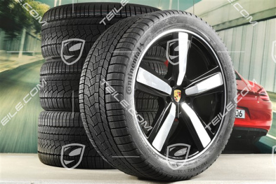 22" Winterräder Cayenne Exclusive Design Sport, Felgen 10J x 22 ET48 +11,5J x 22 ET61 + NEUE Continental Winterreifen 285/40 R22 + 315/35 R22, in Schwarz Hochglanz