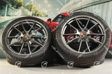 20" Sommerräder Satz Carrera S III, Felgen 8,5J x 20 ET51 + 11J x 20 ET52 + NEUE Pirelli Sommerreifen 245/35 ZR20 + 305/30 ZR20, mit RDK-Sensoren, Platinum Seidenmatt