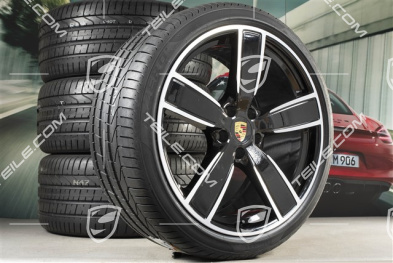 22" Cayenne Coupé Koła letnie Sport Classic, komplet, felgi 10J x 22 ET48 + 11,5J x 22 ET52 + NOWE opony letnie Pirelli 285/35 R22 + 315/30 R22, z czujnikami ciśnienia, czarny wysoki połysk