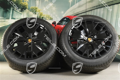 20" koła zimowe Turbo S Aero Design, komplet, felgi 9J x 20 ET54 + 11J x 20 ET60 + opony zimowe Goodyear 245/45 R20 + 285/40 R20, czarny satynowy mat