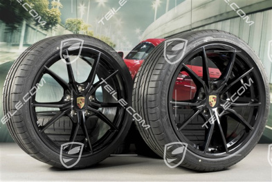 20" Carrera S IV Sommerräder Satz, Felgen 8J x 20 ET57 + 10J x 20 ET45 + NEUE GoodYear Sommerreifen 235/35 ZR20 +265/35 ZR20, schwarz hochglanz, mit RDK-Sensoren