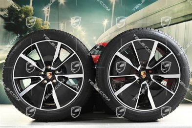 21" Koła zimowe Turbo, komplet, felgi 8,5J x 21 ET27 + 10,5J x 21 ET47 + opony zimowe Continental 255/45 R21 + 285/40 R21, czarny wysoki połysk