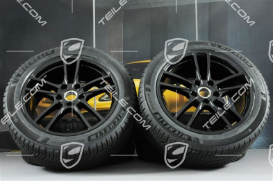 20" koła zimowe Cayenne COUPE Sport, komplet, felgi 9J x 20 ET50 + 10,5J x 20 ET55 + NOWE opony zimowe Michelin 275/45 R20 + 305/40 R20, z czujnikami ciśnienia, czarny wysoki połysk