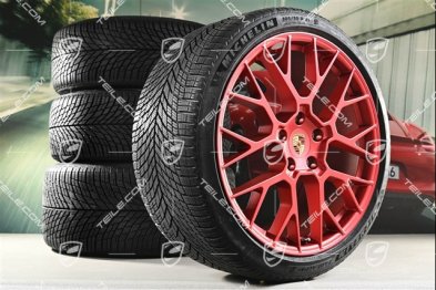 20"+21" RS Spyder Design, koła zimowe, komplet, felgi 8,5J x 20 ET50 + 11J x 21 ET82 + opony zimowe Michelin 245/35 R20 + 305/30 R21, z czujnikami ciśnienia, czerwone - Pyro Red