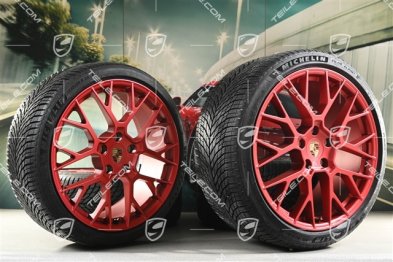 20"+21" RS Spyder Design, koła zimowe, komplet, felgi 8,5J x 20 ET50 + 11J x 21 ET82 + NOWE opony zimowe Michelin 245/35 R20 + 305/30 R21, z czujnikami ciśnienia, czerwone - Pyro Red