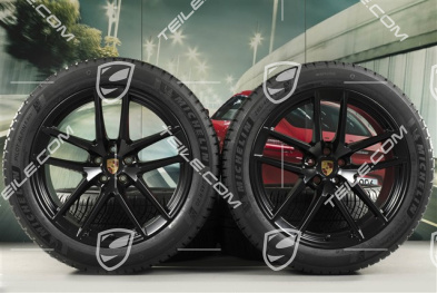 20" "Macan S" koła zimowe, komplet, felgi 9J x 20 ET26 + 10J x 20 ET19 + NOWE opony zimowe Michelin 265/45 R 20 + 295/40 R 20, czarny satynowy półmat, z czujnikami ciśnienia RDK