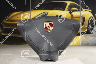 Airbag, 3-Speichen, Leder, schwarz, mit farbigem Wappen