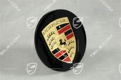 Radzierdeckel, rund, kokav, Porschwappen farbig, Tiefschwarz-Metallic
