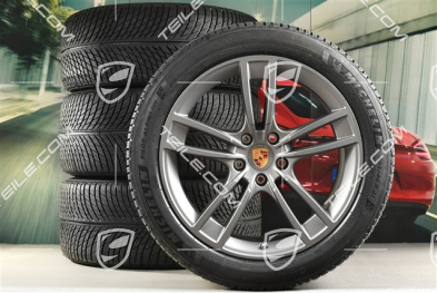 21" Cayenne Turbo II Design Winterräder Satz, Felgen 9,5J x 21 ET46 + 11,0J x 21 ET49 + NEUE Michelin Winterreifen 275/40 R21 + 305/35 R21, mit RDK-Sensoren, Vesuvgrau