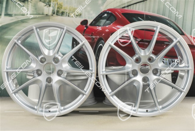 20-inch wheel rim set Carrera S III, 8J x 20 ET57 + 9,5J x 20 ET45, wheel spokes painted Rhodium Silver Metallic