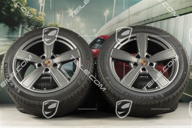 20" koła zimowe Cayenne COUPE Sport Classic, komplet, felgi 9J x 20 ET50 + 10,5J x 20 ET55 + opony zimowe Michelin 275/45 R20 + 305/40 R20, z czujnikami ciśnienia, Platinum satynowy półmat
