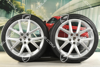 21" Panamera SportDesign Winterräder Satz, Felgen 9,5J x 21 ET71 + 10,5J x 21 ET71 + Michelin Pilot Alpin 5 Winterreifen 275/35 R21 + 315/30 R21, Silber Metallic