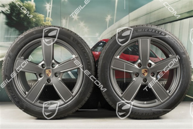 20" koła zimowe Cayenne COUPE Sport Classic, komplet, felgi 9J x 20 ET50 + 10,5J x 20 ET55 + opony zimowe Michelin 275/45 R20 + 305/40 R20, z czujnikami ciśnienia, Platinum satynowy półmat