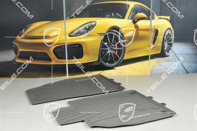 Gumowe dywaniki, komplet 2-częściowy, z sylwetką Porsche i napisem "Porsche", popielaty Agate Grey