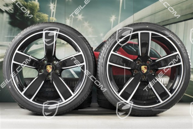 22" Cayenne Coupé Koła letnie Sport Classic, komplet, felgi 10J x 22 ET48 + 11,5J x 22 ET52 + NOWE opony letnie Pirelli 285/35 R22 + 315/30 R22, z czujnikami ciśnienia, czarny wysoki połysk