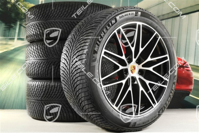 21" koła zimowe Cayenne "RS Spyder Design", komplet, felgi 9,5J x 21 ET46 + 11,0J x 21 ET49 + NOWE opony zimowe Michelin Pilot Alpin 5 SUV 285/45 R21 + 305/40 R21, z czujnikami ciśnienia, czarny wysoki połysk