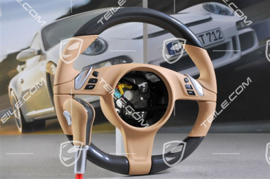 Kierownica CARBON, multifunkcyjna, podgrzewana + dźwignia skrzyni biegów, Luxor Beige