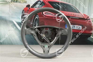 3-spoke steering wheel, Stone grey, leather